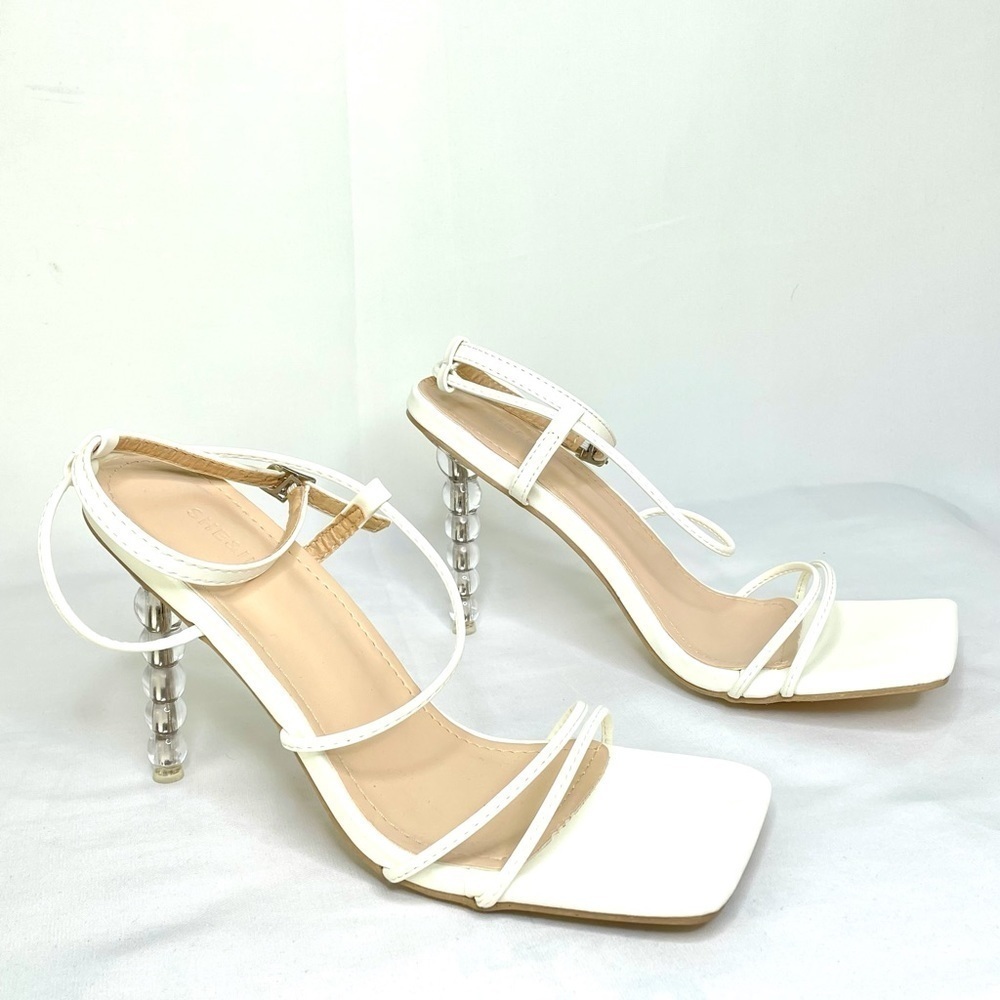 NWT Shein Square Toe White Clear Sculptured Heel Sz 41